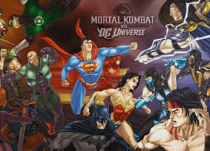 DC 超級英雄與 Mortal Kombat 戰士在戲劇性的漫畫戰鬥場景中碰撞。 — 部落衝突：皇室戰爭 壁紙