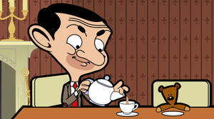 Mr Bean 在餐桌上為泰迪熊倒茶。 — 泰迪熊 壁紙