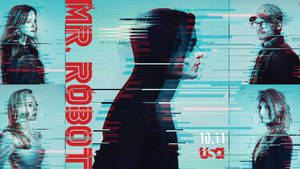Mr Robot 電視節目海報，帶有故障效果的肖像和紅色文字。 — 玩具總動員4 壁紙