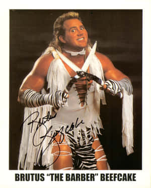 摔角手 Brutus 'The Barber' Beefcake 穿著斑馬條紋服裝，手持巨大剪刀。 — Apple Watch Ultra 壁紙