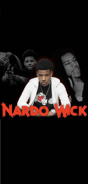 饒舌歌手 Nardo Wick 身穿白色外套，黑色背景上的紅色文字。 — 乾淨 壁紙