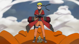 Naruto 交叉雙臂站在橙色地形上，旁邊有一隻蟾蜍。 — 火影忍者 佩恩 壁紙