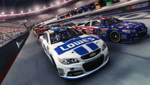 NASCAR 賽車在夜間賽道上飛馳，粉絲歡呼。 — 好看汽車 壁紙