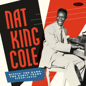 Nat King Cole 在復古專輯封面上於鋼琴前微笑，採用鮮明的紅、黑、白設計。 — 比利·哈格羅夫 壁紙