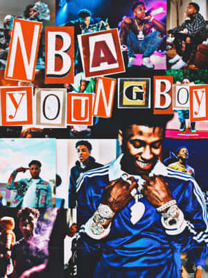 NBA YoungBoy 穿著藍色運動服和多隻手錶的照片拼貼。 — iPad Pro 13 壁紙