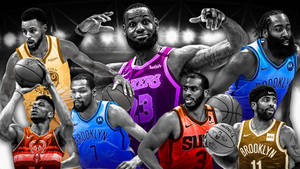 NBA籃球運動員身穿彩色球衣，在體育場內手持籃球擺姿勢。 — 籃球 壁紙