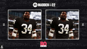Bo Jackson 身穿黑色 34 號足球球衣的數位渲染，並排顯示兩次。 — 運動 壁紙