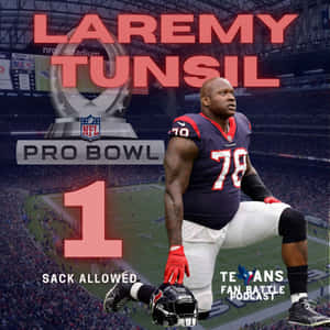 足球運動員 Laremy Tunsil 身穿德州人隊裝備，在球場上展示 Pro Bowl 統計數據。 — 美式足球 壁紙