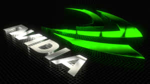 Nvidia 標誌，綠色和銀色 3D 字母，黑色穿孔金屬背景。 — Nvidia GIF 壁紙