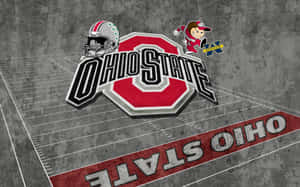 Ohio State Buckeyes 美式足球標誌和吉祥物在球場上。 — 俄亥俄州立大學 壁紙