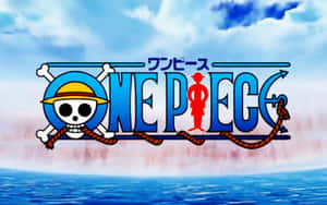 One Piece 動畫標誌，骷髏頭和草帽在海洋和天空之上 — 美麗的藍色 壁紙