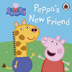 Peppa Pig 在藍天下的草地上遇到一個長頸鹿朋友。 — iPad Pro 12.9 壁紙
