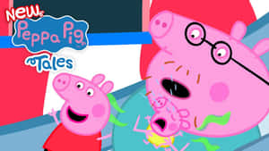 Peppa Pig 和家人在卡通場景中大笑。 — 小莫娜 壁紙