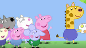 Peppa Pig 和朋友們與一隻拿著調色板的長頸鹿藝術家。 — 長頸鹿 壁紙