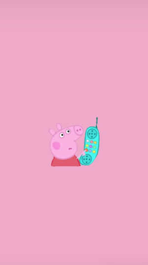Peppa Pig 在粉色背景上拿著一個色彩繽紛的玩具電話。 — Vsco 壁紙