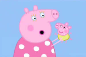 Peppa Pig 抱著她的弟弟喬治，表情驚訝。 — 小莫娜 壁紙