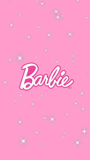 粉紅色背景，帶有白色閃光和 Barbie 標誌。 — 可愛又粉嫩 壁紙