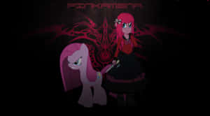 Pinkamena 和小馬穿著哥德式服裝，身後有紅色惡魔符號。 — 黑夜 壁紙