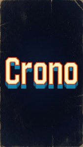 Crono 的復古像素藝術標誌，在深色背景上有橙色和藍色文字。