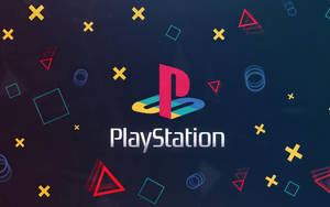 PlayStation 標誌被深色背景上的彩色幾何形狀包圍。 — 電玩遊戲 GIF 壁紙