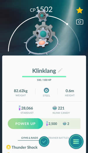 Pokémon GO 畫面顯示齒輪怪的統計數據和強化選項。 — 動漫 壁紙