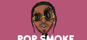 Pop Smoke 卡通肖像，戴太陽眼鏡、梳辮子，粉紅色背景。 — 抽菸 壁紙