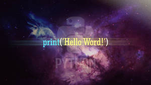 Python print Hello World 程式碼漂浮在色彩繽紛的宇宙星雲中。 — 4K程式壁紙