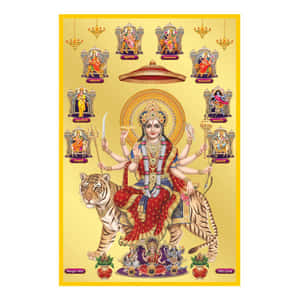 印度教女神杜爾迦騎虎，有十臂，被她的九個化身圍繞。 — Maa Durga 壁紙