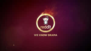 深酒紅色背景上帶有金色環和閃光的 Reddit 標誌，附有標語。 — Reddit 壁紙