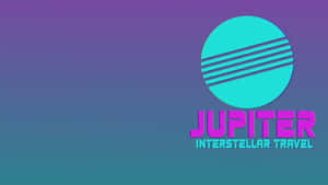 Jupiter Interstellar Travel 標誌，帶有藍綠色圓圈和紫色藍綠色漸變背景。 — 霓虹燈 壁紙