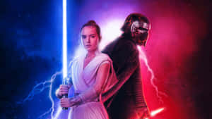 Rey 和 Kylo Ren 在太空戰鬥中使用光劍 — 星際大戰 壁紙