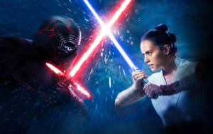Rey 與 Kylo Ren 在太空中用光劍戰鬥 — 凱羅·忍 壁紙