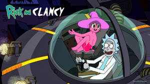 Rick Sanchez 和一個戴著巫婆帽的粉紅色頭髮女人駕駛太空船。 — 午夜 壁紙