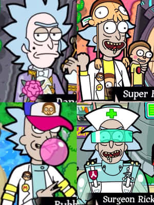 來自動畫系列的 Rick Sanchez 的四種不同幽默服裝。 — 酷炫瑞克和莫蒂 壁紙