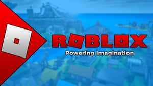 Roblox 標誌，附有標語 powering imagination，置於模糊的遊戲世界之上。 — 酷炫 Roblox 壁紙