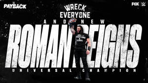 Roman Reigns 手持WWE環球冠軍腰帶，背後有粗體文字。 — 羅曼·雷恩斯 壁紙