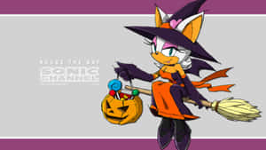 Rouge the Bat 打扮成女巫，騎著掃帚，拿著一個糖果南瓜桶。 — 蝙蝠車 壁紙