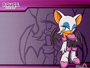Rouge the Bat 穿著粉紅色和白色的服裝，在紫色背景上展現蝙蝠翅膀。 — 音速小子 壁紙