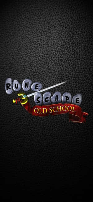 RuneScape Old School 標誌，劍穿過石頭字母，置於黑色皮革上。 — Galaxy Note 壁紙