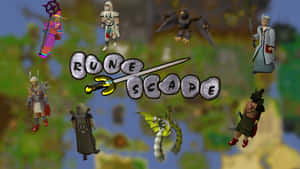 RuneScape 遊戲標誌，在幻想世界中帶有漂浮的角色和一條龍。 — 電玩遊戲 GIF 壁紙