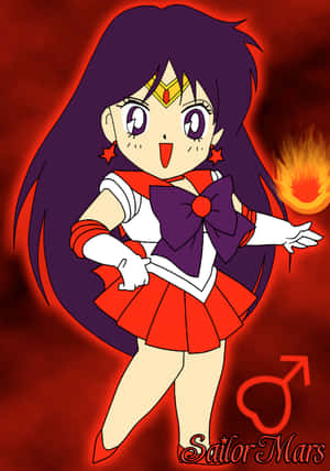Sailor Mars 身穿紅色和紫色制服，帶有火焰和男性符號。 — iPad Pro 11 壁紙