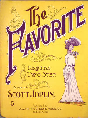 Scott Joplin 的 Ragtime Two Step 復古樂譜封面，插圖女士穿著白色長裙。 — 美學音樂 壁紙