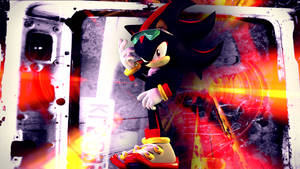 Shadow the Hedgehog 在一個帶有塗鴉和能量效果的熾熱城市場景中。 — 陰影刺蝟 壁紙