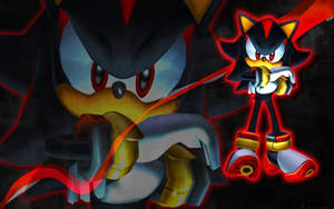Shadow the Hedgehog 在暗紅色發光姿勢中，眼神銳利。 — 音速小子 壁紙