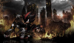 Shadow the Hedgehog 在燃燒的城市中騎著一輛燃燒的機車。 — 音速小子 壁紙