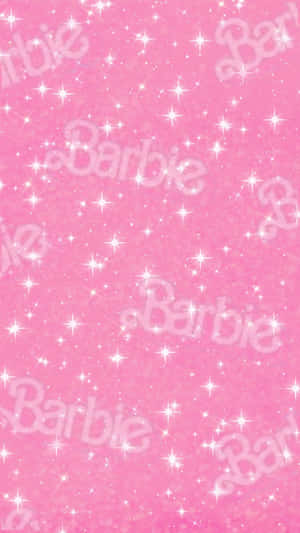 粉紅色背景，帶有白色Barbie標誌和閃爍的星星。 — 霓虹粉紅美學 壁紙