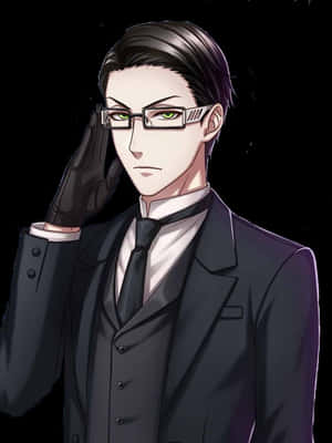 動漫男子身穿黑色西裝戴眼鏡，戴手套的手敬禮。 — 黑執事 壁紙