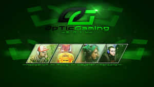 Optic Gaming電競團隊，四名選手戴著耳機，背景為綠色。 — 遊戲玩家標誌 壁紙