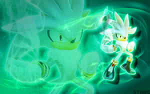 Silver the Hedgehog 發出綠色能量光芒的姿勢 — 銀刺蝟 壁紙