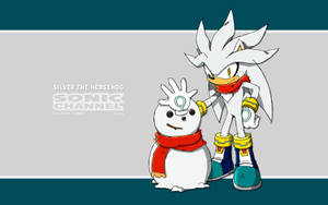 Silver the Hedgehog 與戴紅色圍巾的雪人，條紋背景。 — 銀刺蝟 壁紙